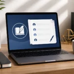 Lupa Gästebuch auf einem modernen Laptop in einer professionellen Arbeitsumgebung mit minimalistischem Schreibtischdesign.