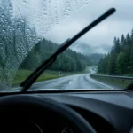 Wie können Sie ausreichende Sicht durch die Frontscheibe erhalten? Saubere Frontscheibe mit funktionierenden Scheibenwischern bei Regen für eine sichere Fahrt.