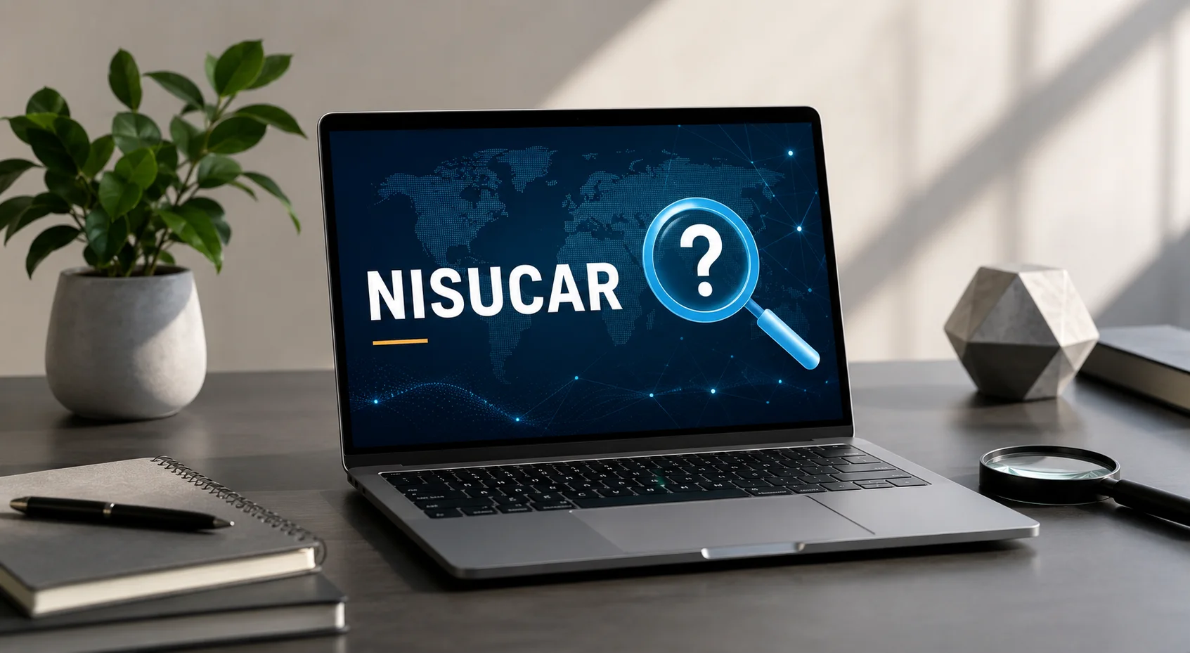 Nisucar als unbekannter Suchbegriff mit Lupe und digitalem Recherche-Konzept in einer modernen, professionellen Darstellung.